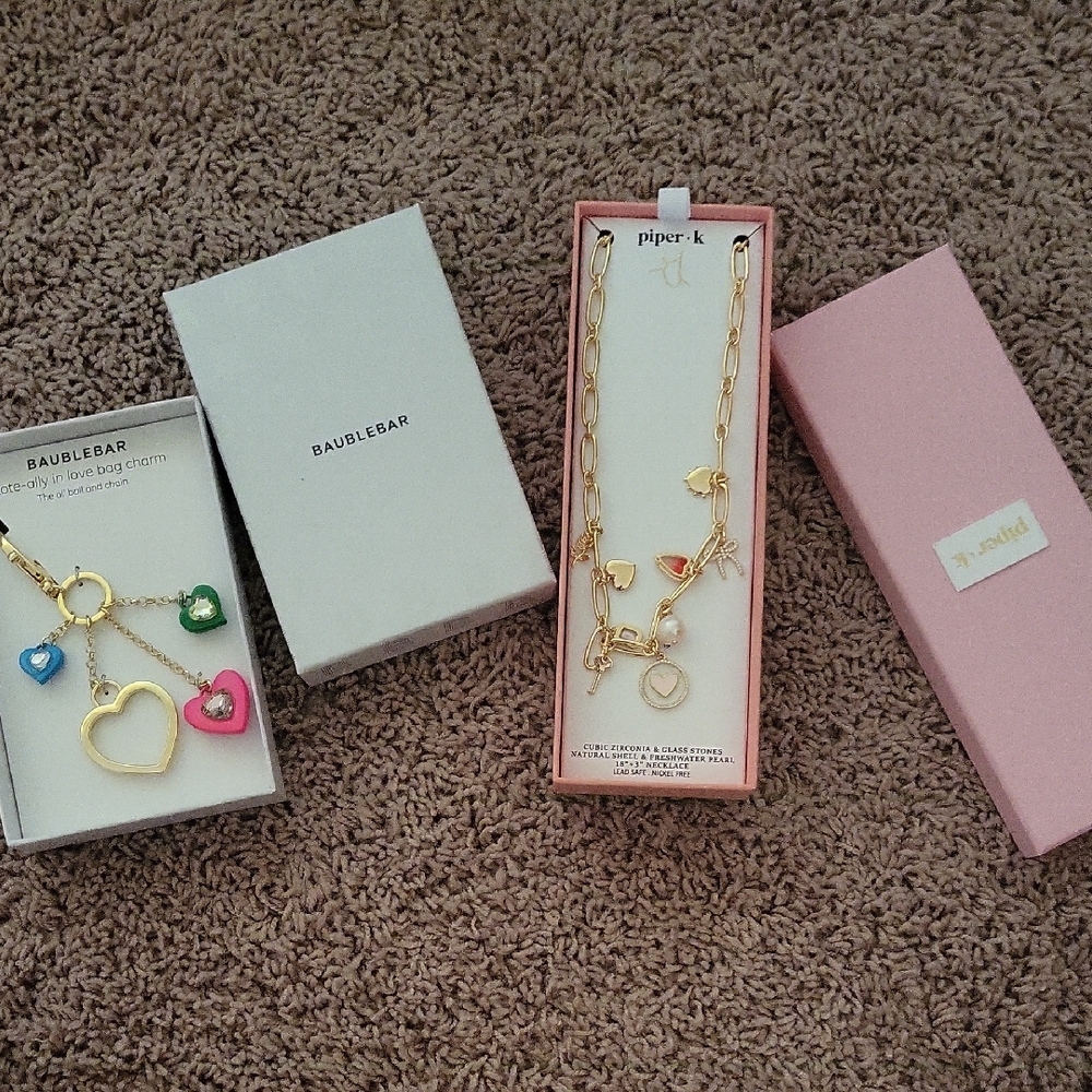 BaubleBar Gold and Multicolor Heart Charm Jewelry Set